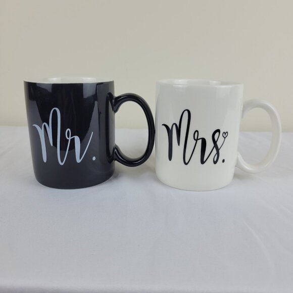 Mr &Mrs mug set Wedding Marriage Gift coffee Cup Black White Bridal His Hers 90s - Picture 8 of 16
